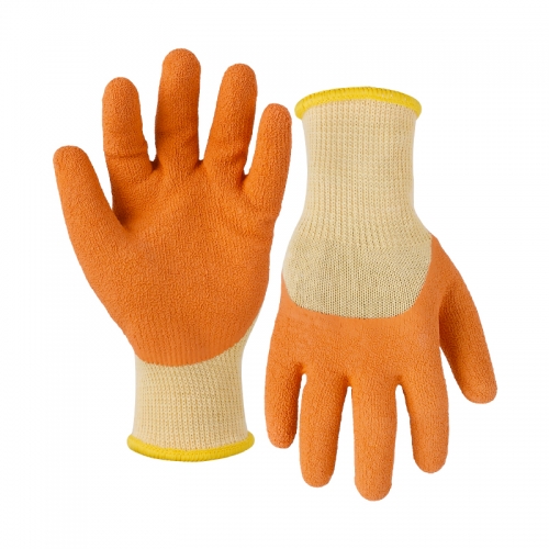 10G polyester shell latex crinkle half coated gloves