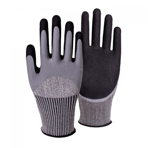 18G cut B/A2 nitrile sandy double coated gloves(half/palm)-Glass and Steel Free