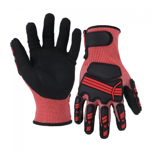 15G cut A7 nitrile sandy palm coated gloves with TPR-Glass Fibre/Tungsten