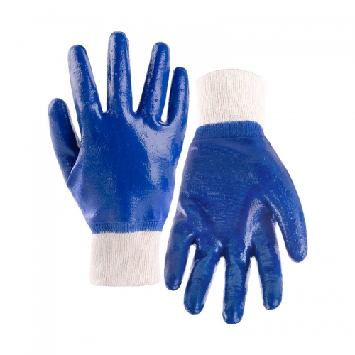 Jersey liner nitrile smooth fully coated gloves with sewing cuff