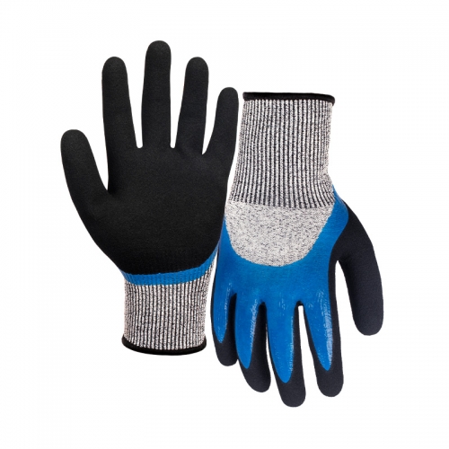 18G cut B/A2 nitrile sandy double palm coated gloves(half/thumb)-Glass and Steel Free