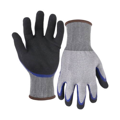13G cut D/A4 nitrile sandy double palm coated gloves-Glass Fibre