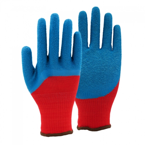 7G polyester terry shell latex crinkle half coated gloves