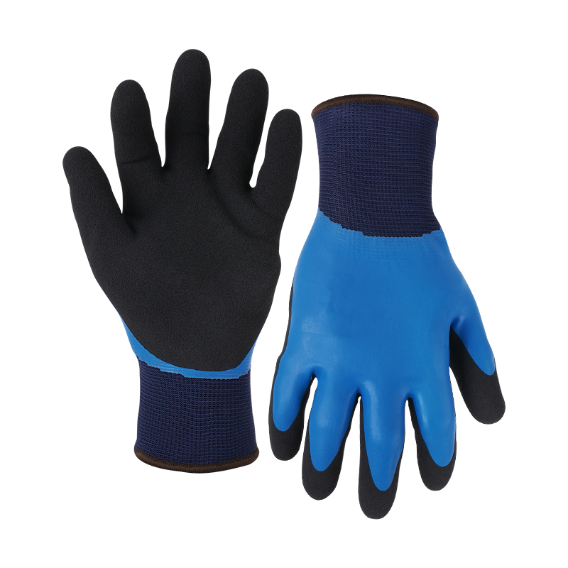 13G polyester/acrylic napping shell latex sandy palm coated gloves