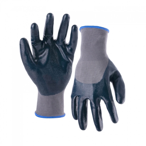 13G nylon shell nitrile smooth half coated gloves