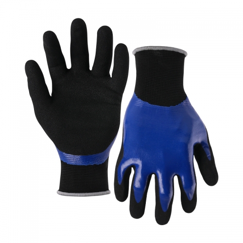13G nylon shell nitrile sandy double coated gloves(fully/palm)