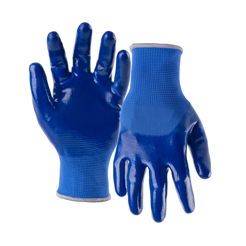 13G polyester/nylon shell nitrile smooth half coated gloves