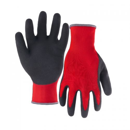 13G polyester/acrylic napping shell latex sandy thumb coated gloves