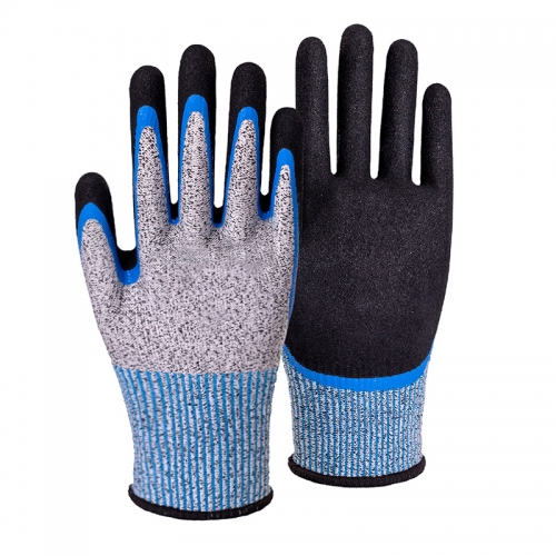 13G cut C/A3 nitrile sandy double palm coated gloves-Glass and Steel Free