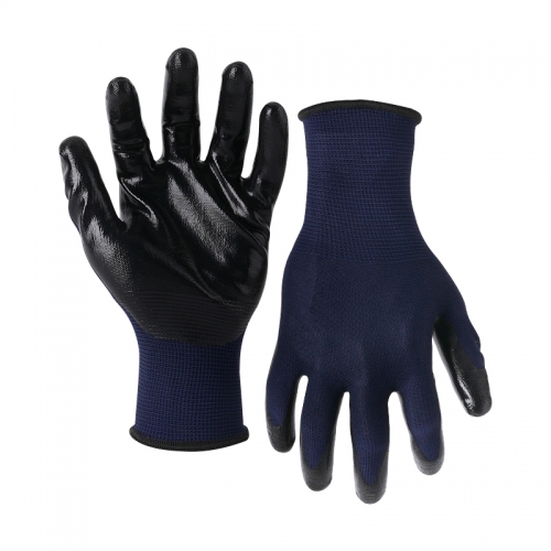 13G nylon shell nitrile smooth coated gloves