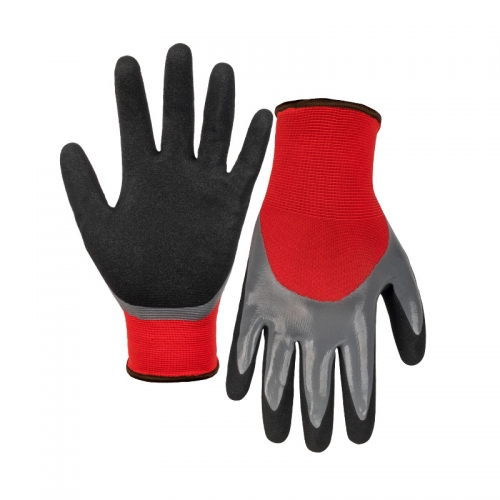 15G polyester shell latex sandy double coated gloves(half/palm)
