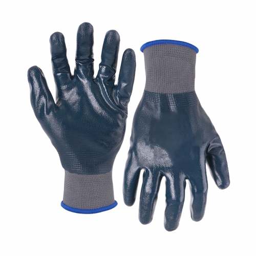 13G polyester shell nitrile smooth fully coated gloves