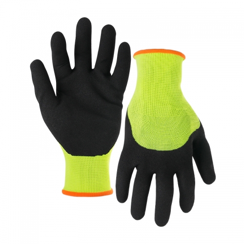 13G polyester/acrylic shell latex sandy half coated gloves