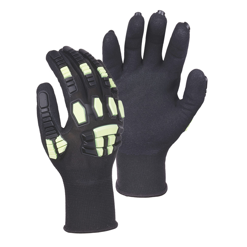 13G polyester shell nitrile sandy palm coated gloves with TPR
