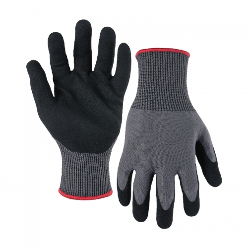 18G ANSI A9 nitrile sandy palm coated gloves - Tungsten