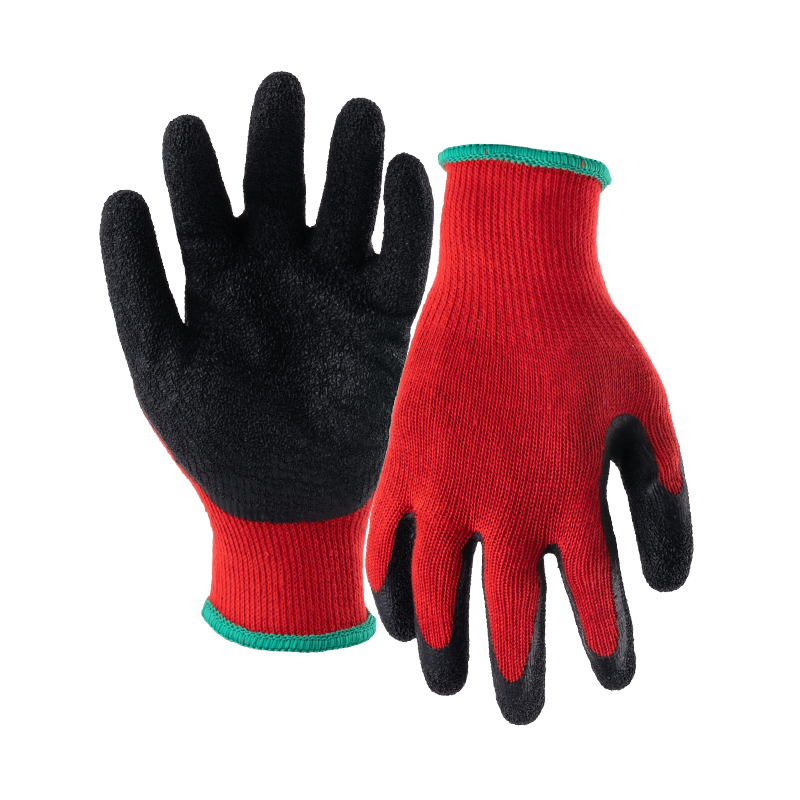 10G polyester shell latex crinkle palm coated gloves