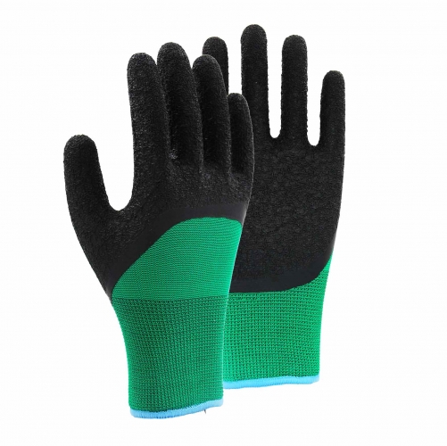 13G polyester shell latex crinkle half coated gloves