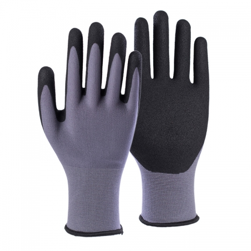 13G nylon shell nitrile sandy palm coated gloves