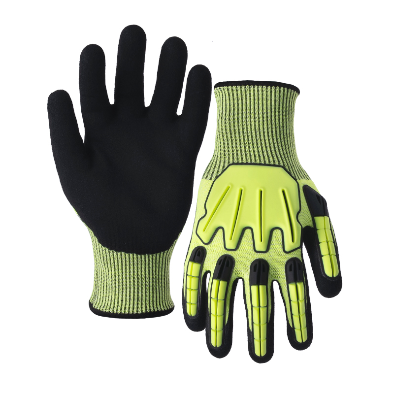 13G cut D/A4 nitrile sandy palm coated gloves with sticked TPR-Glass Fibre