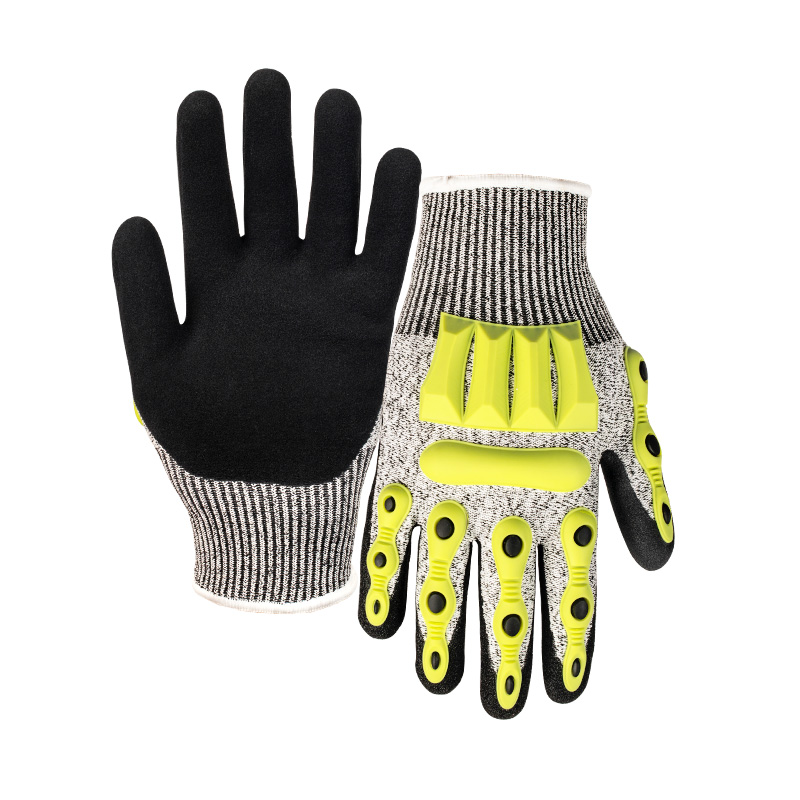 13G cut F/A6 nitrile sandy palm coated gloves with TPR-Steel