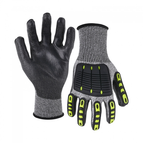 13G cut D/A4 PU palm coated gloves with sticked TPR-Glass Fibre