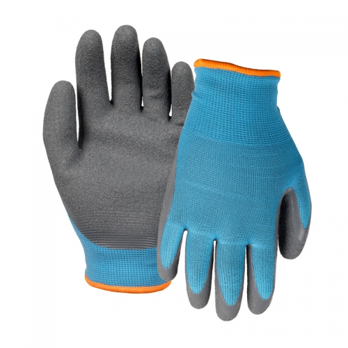 13G polyester/acrylic napping shell latex crinkle palm coated gloves