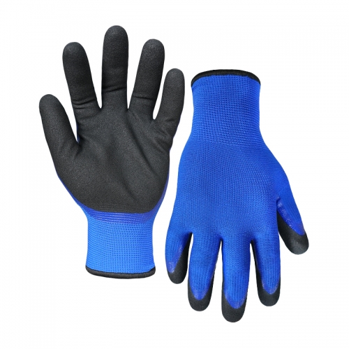 13G polyester/acrylic napping shell nitrile sandy double palm coated gloves