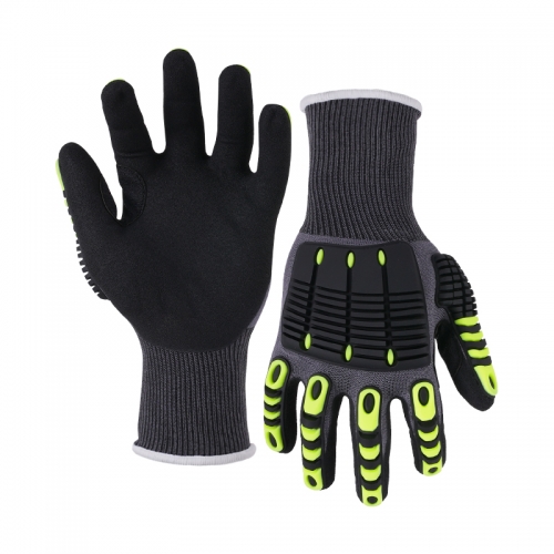 13G polyester shell nitrile sandy palm coated gloves with TPR
