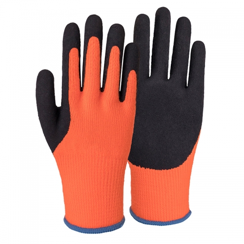 7G acrylic napping shell latex crinkle thumb coated gloves