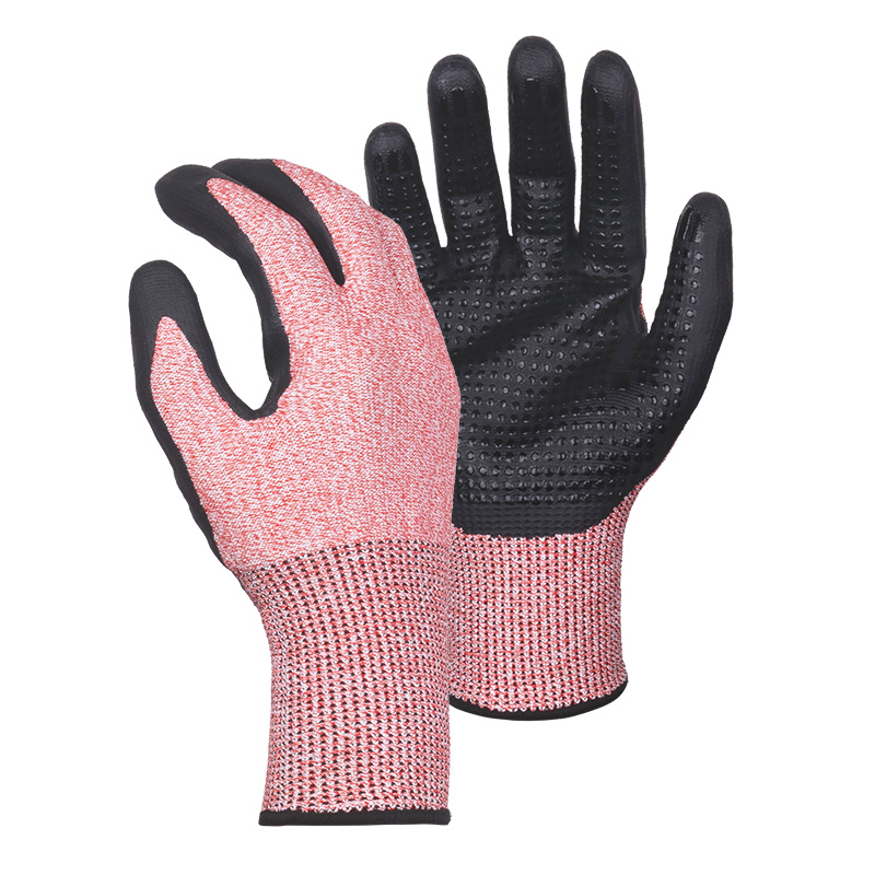 13G cut D/A4 DexiFoam palm coated gloves with dots-Glass and Steel Free