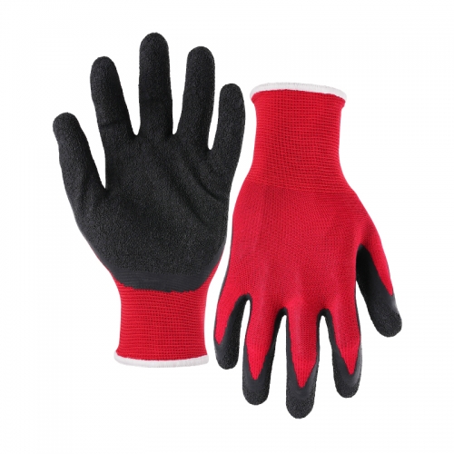 13G polyester shell latex crinkle palm coated gloves