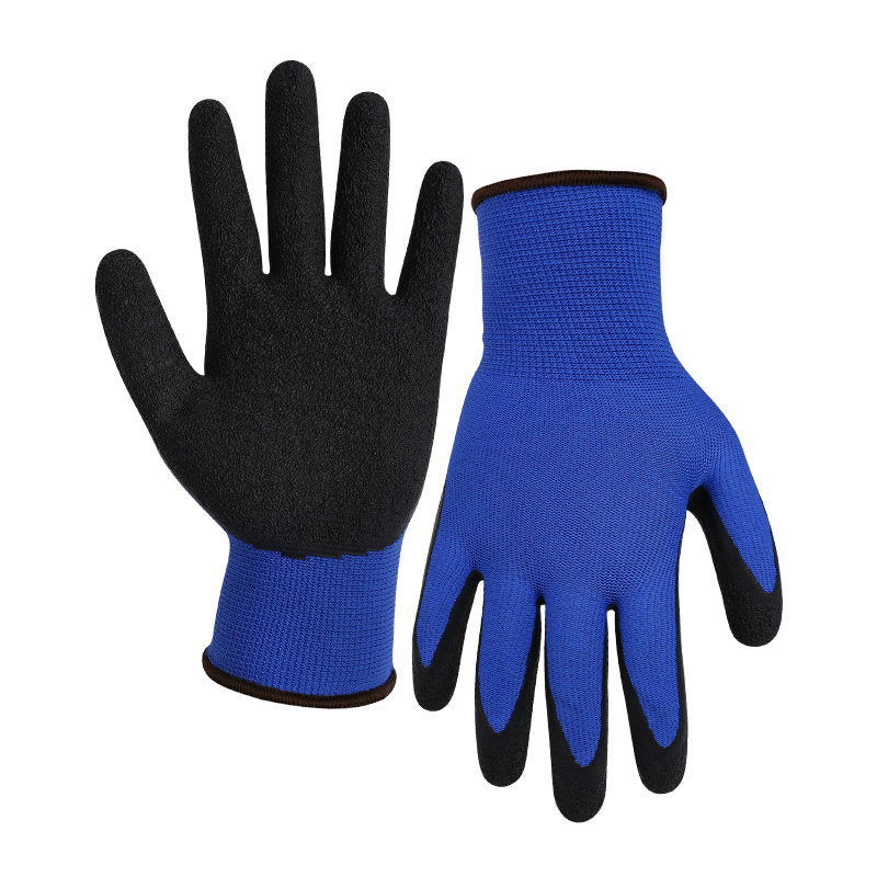 13G polyester shell latex crinkle palm coated gloves