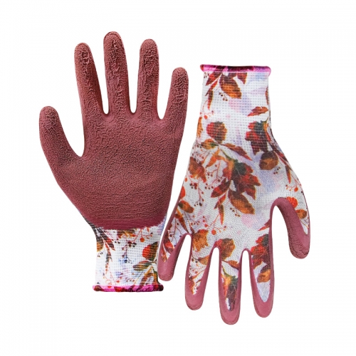 13G printing polyester shell latex foam palm coated gloves
