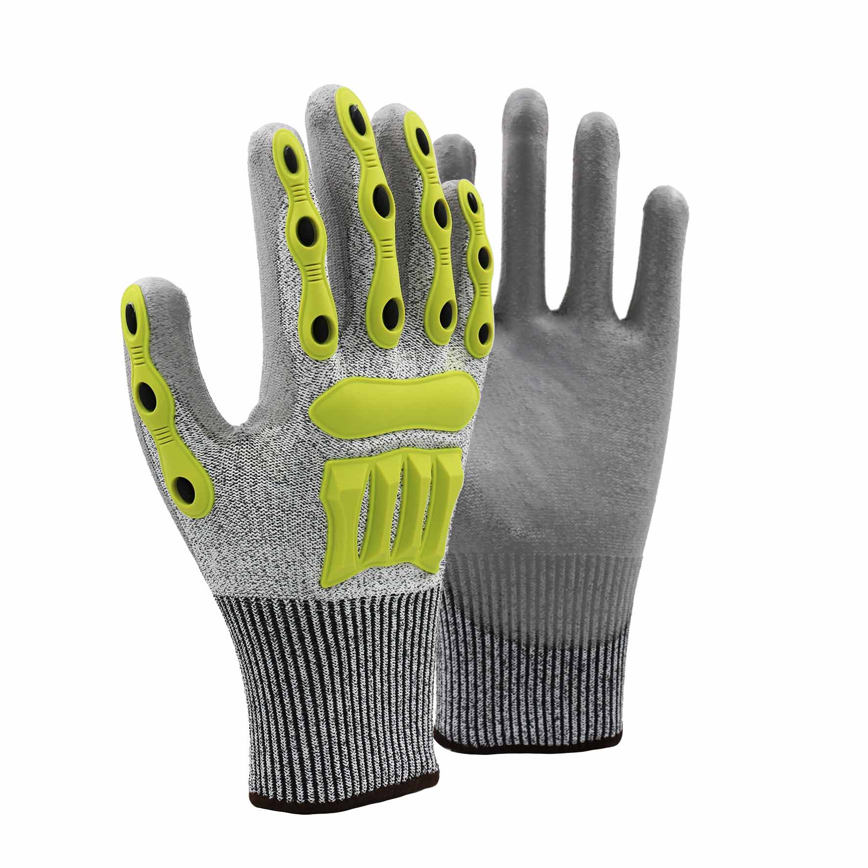 13G cut D/A4 PU palm coated gloves with sticked TPR-Glass Fibre