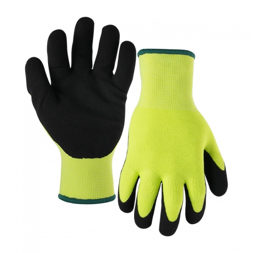 13G polyester/acrylic napping shell latex sandy palm coated gloves