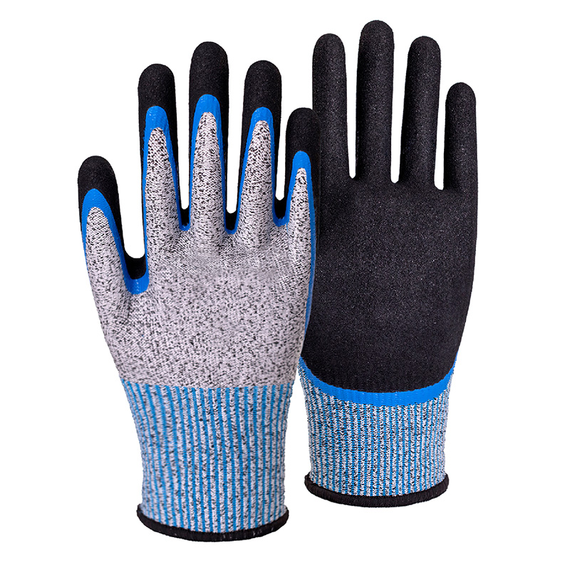 13G cut D/A4 nitrile sandy double palm coated gloves-Glass Fibre