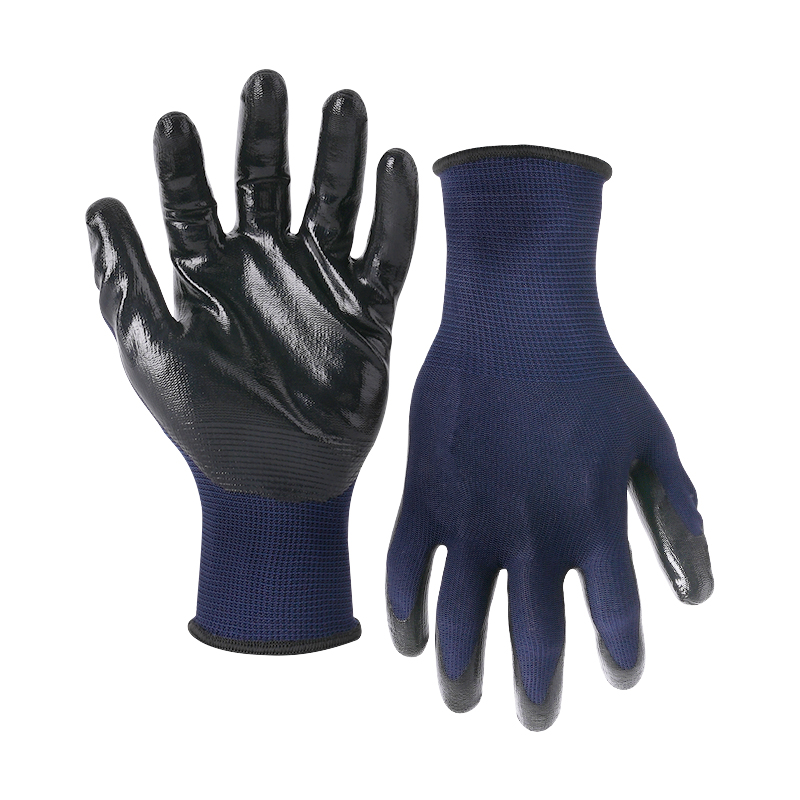 13G polyester shell nitrile smooth palm coated gloves