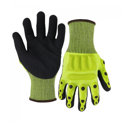 13G cut F/A6 nitrile sandy palm coated gloves with TPR-Steel