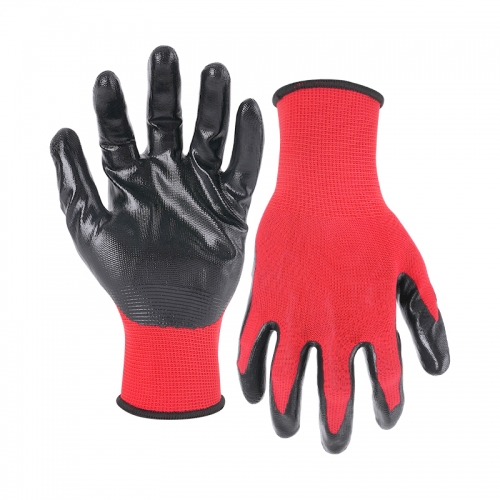 13G polyester shell nitrile smooth palm coated gloves