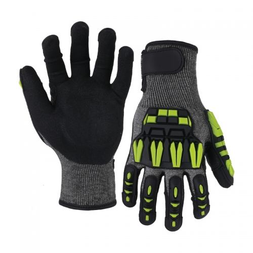 18G cut B/A2 nitrile sandy palm coated gloves with TPR-Glass Fibre