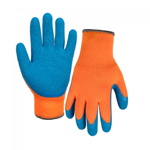 7G polyester terry shell latex crinkle palm coated gloves