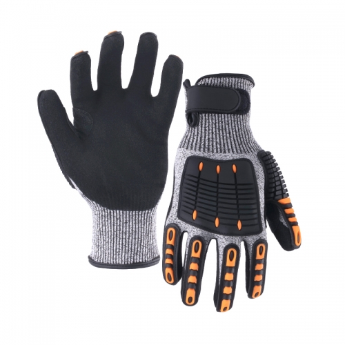 13G cut C/A3 nitrile sandy palm coated gloves with sewing TPR-Glass Fibre