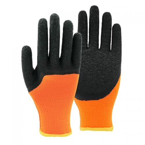 10G polyester napping shell with latex crinkle half coated gloves