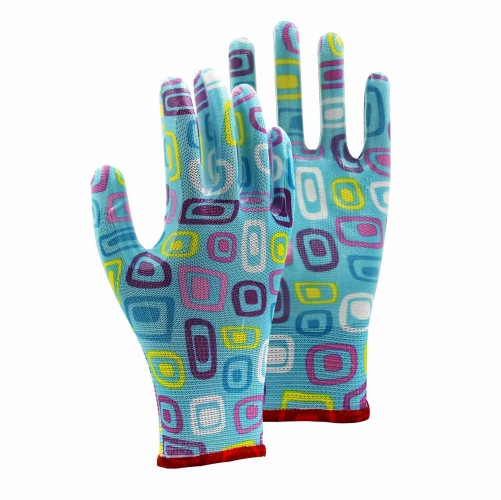 13G printing shell nitrile smooth palm coated gloves