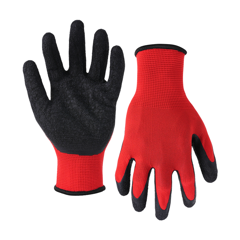 13G polyester shell latex crinkle palm coated gloves