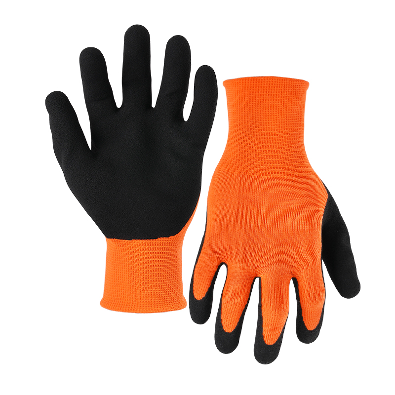 13G polyester/acrylic napping shell latex sandy thumb coated gloves