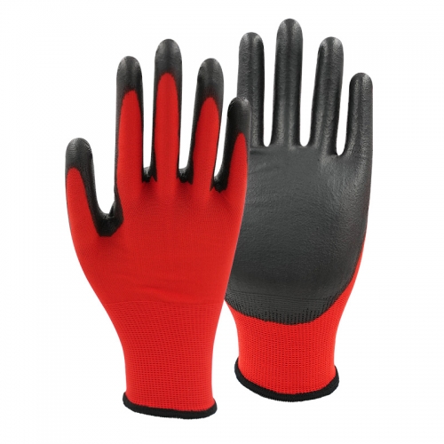 15G polyester shell PU palm coated gloves