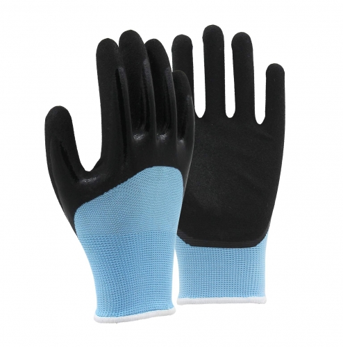 13G polyester shell nitrile sandy double coated gloves(half/palm)