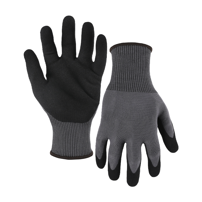 13G cut A9 nitrile sandy palm coated gloves - Tungsten/Glass Fibre