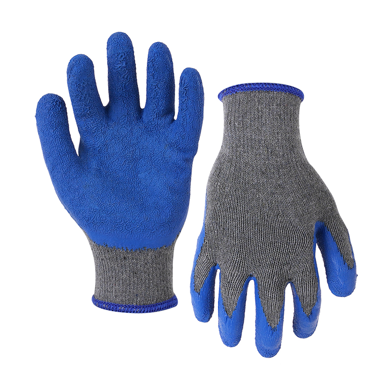 10G poly/cotton shell latex crinkle palm coated gloves